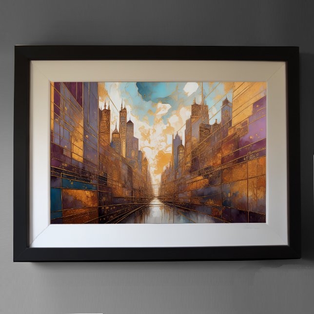 Abstrakte Aquarellmalerei Gold Citycape 3:2 Poster (Von Creator hochgeladen)