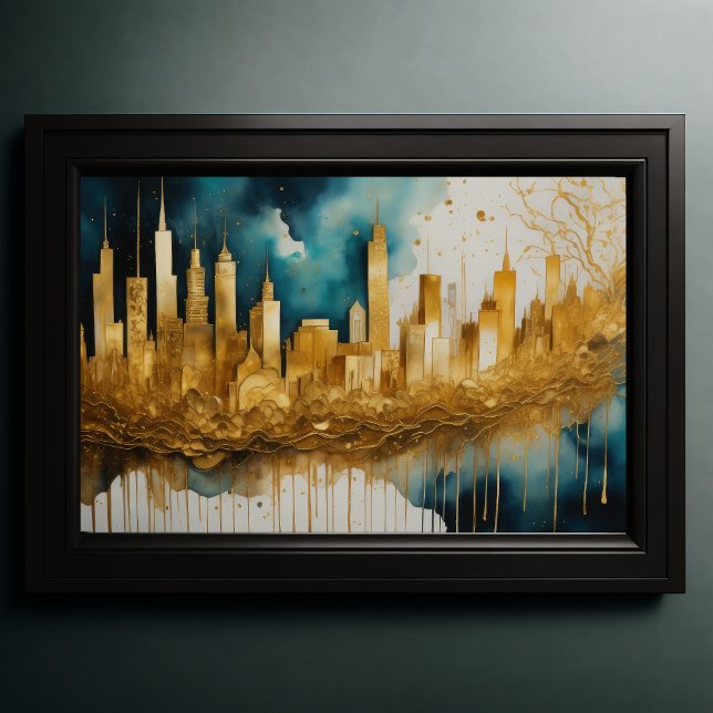 Abstrakte Aquarellmalerei Gold Citycape 3:2 Poster (Von Creator hochgeladen)