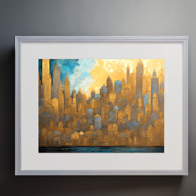 Abstrakte Aquarellmalerei Gold Citycape 4:3 Poster (Von Creator hochgeladen)