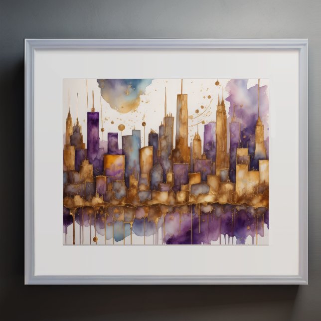 Abstrakte Aquarellmalerei Gold Citycape 5:4 Poster (Von Creator hochgeladen)