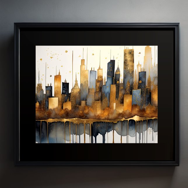 Abstrakte Aquarellmalerei Gold Citycape 5:4 Poster (Von Creator hochgeladen)
