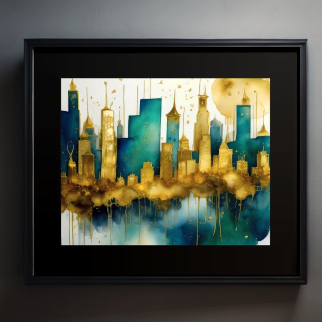 Abstrakte Aquarellmalerei Gold Citycape 5:4 Poster (Von Creator hochgeladen)
