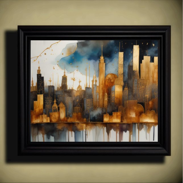 Abstrakte Aquarellmalerei Gold Citycape 5:4 Poster (Von Creator hochgeladen)