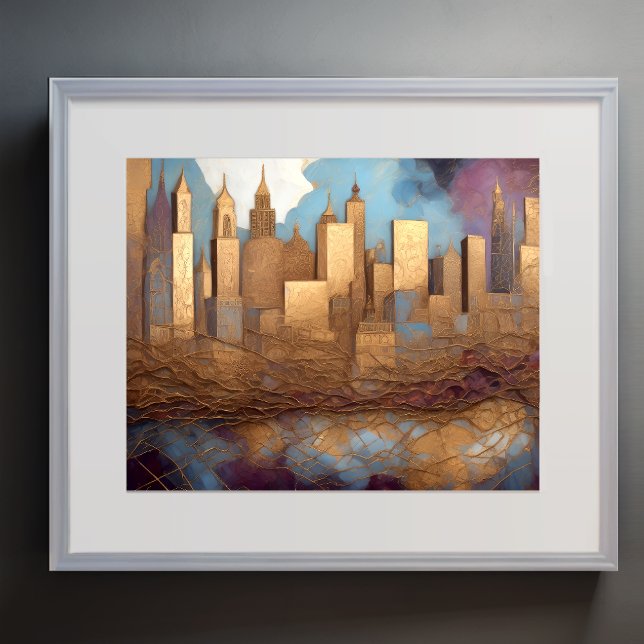 Abstrakte Aquarellmalerei Gold Citycape 5:4 Poster (Von Creator hochgeladen)