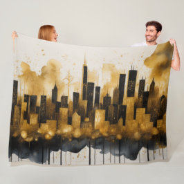 Abstrakte Aquarellmalerei Gold Citycape Fleecedecke