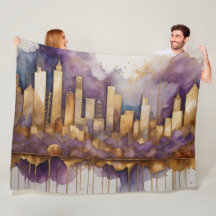 Abstrakte Aquarellmalerei Gold Citycape Lila