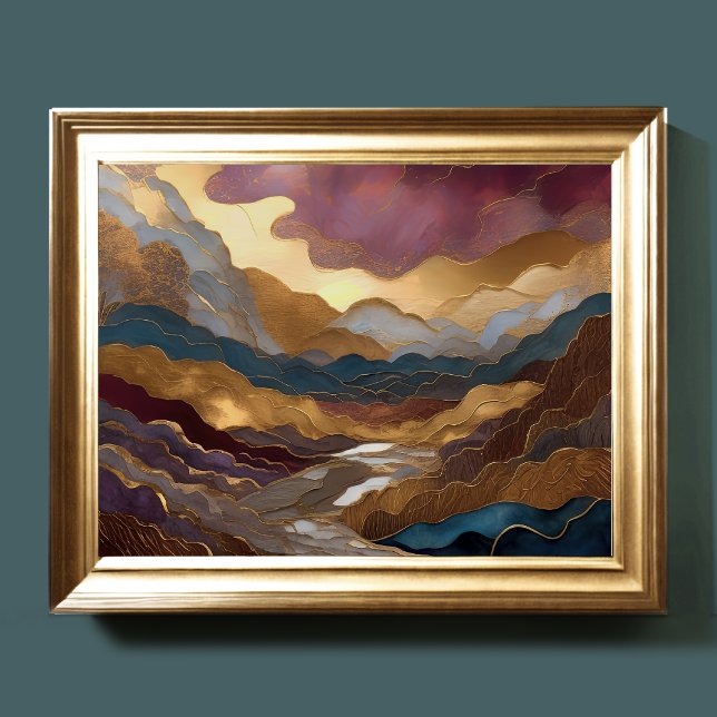 Abstrakte Aquarellmalerei Gold Lila Blue II Poster (Von Creator hochgeladen)