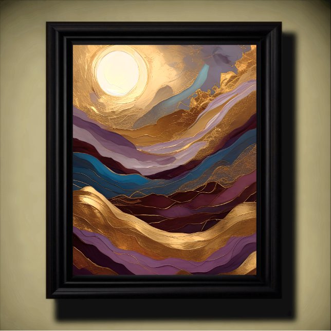 Abstrakte Aquarellmalerei Gold Lila Blue Poster (Von Creator hochgeladen)