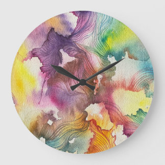 Abstrakte Aquarellmalerei Große Wanduhr