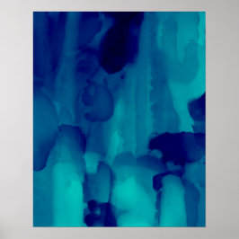 Abstrakte Aquarellmalerei mit blauem Neon Poster