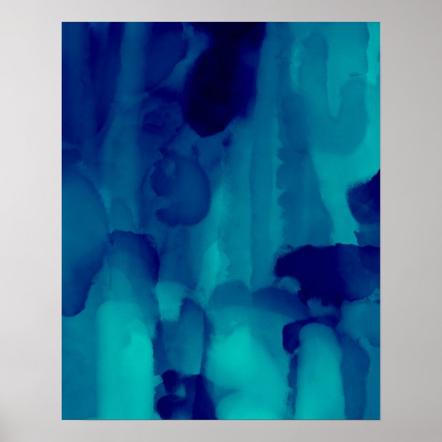 Abstrakte Aquarellmalerei mit blauem Neon Poster (Vorne)