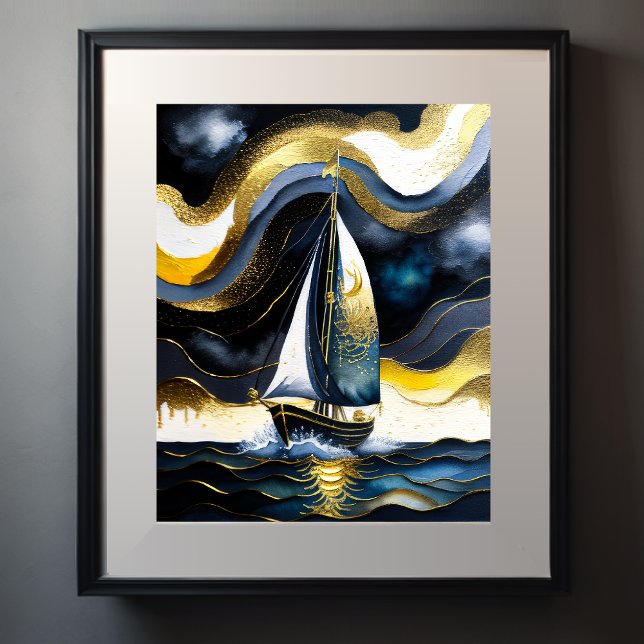 Abstrakte Aquarellmalerei Segelboot Nacht 4:5 Poster (Von Creator hochgeladen)