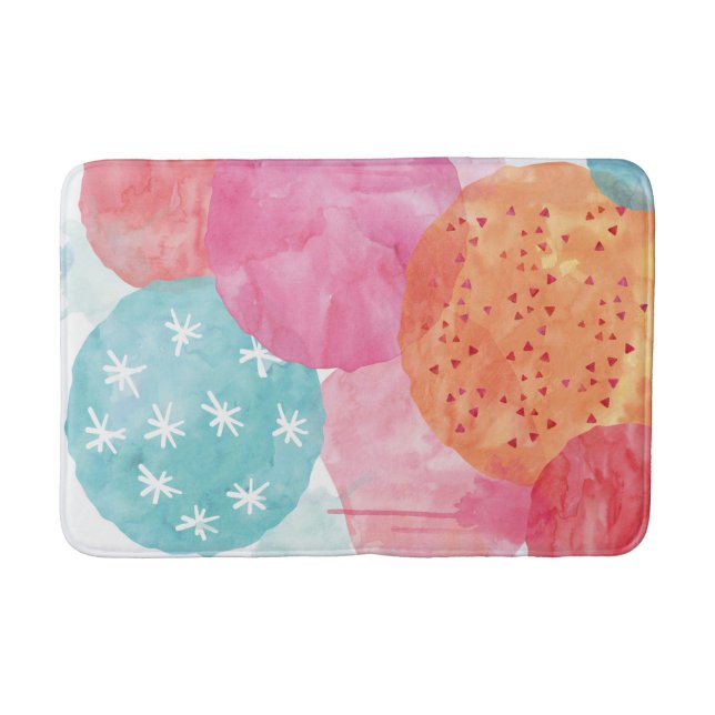 Abstrakte Aquarellmatte in Rosa und Orange Badematte (Vorderseite)