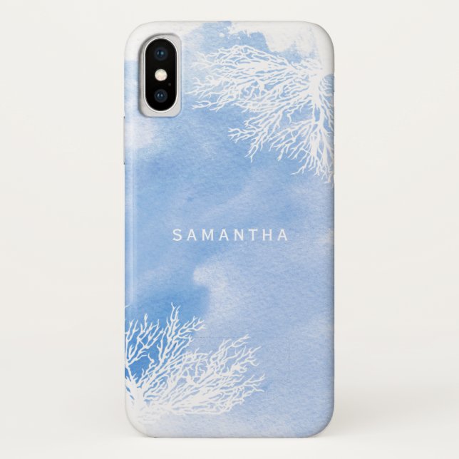 Abstrakte Aquarelltöne, trendige blaue Korallenrif Case-Mate iPhone Hülle (Rückseite)