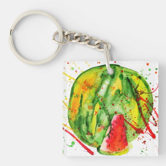 Abstrakte Aquarellwassermelone Schlüsselanhänger (Vorderseite)