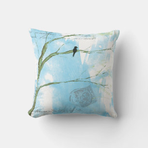 Abstrakte Art Black Bird Tree Postmarks Text Kissen