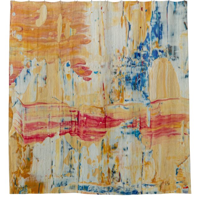 Abstrakte Art Blauer Orange Yellow Bold Pinselstri Duschvorhang (Vorderseite)