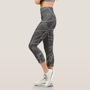 Abstrakte Art Chrcoa Weiße Linie Kreise Minimalism Capri Leggings