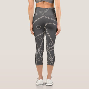 Abstrakte Art Chrcoa Weiße Linie Kreise Minimalism Capri Leggings