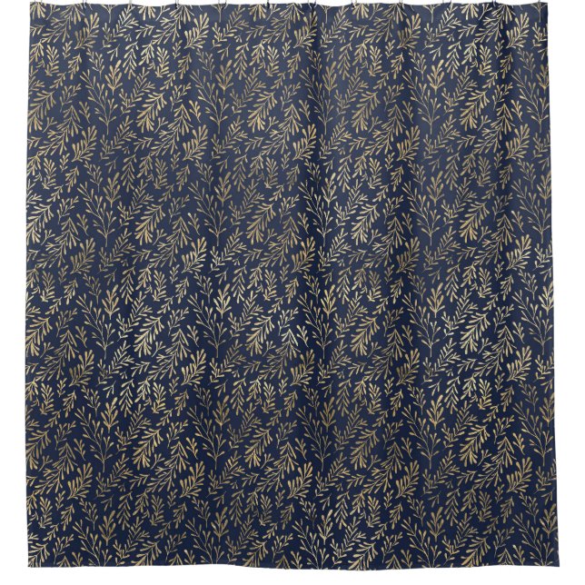 Abstrakte Art-Deco-Blätter in Blau und Gold  Duschvorhang (Vorderseite)