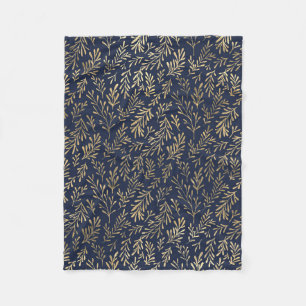 Abstrakte Art-Deco-Blätter in Blau und Gold  Fleecedecke