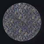 Abstrakte Art-Deco-Blätter in Blau und Gold Große Wanduhr<br><div class="desc">Ein hübscher Deko in Blau und Gold verlasse Muster.</div>