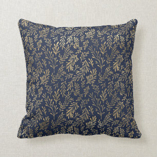 Abstrakte Art-Deco-Blätter in Blau und Gold Kissen