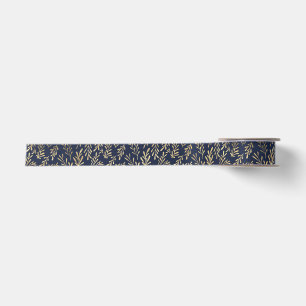Abstrakte Art-Deco-Blätter in Blau und Gold  Satinband