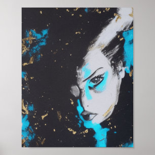 Abstrakte Art Deco Frau - Schwarz und Türkis Poster