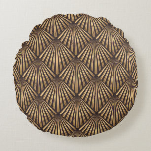 Abstrakte Art Déco: Gold Eleganz. Rundes Kissen