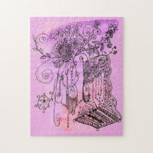 Abstrakte Art Floral Lila Orange Pen und Tinte