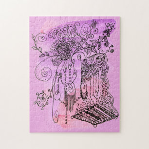 Abstrakte Art Floral Lila Orange Pen und Tinte