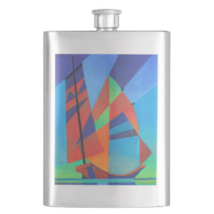 Abstrakte Art Junk Boote gegen Deep Blue Sky Flachmann