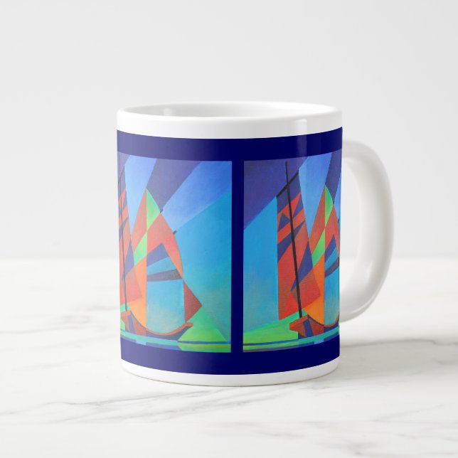 Abstrakte Art Junk Boote gegen Deep Blue Sky Jumbo-Tasse (Vorderseite Rechts)