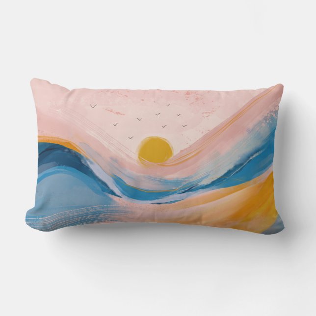 Abstrakte Art Ocean Water Landschaft Rosa und Blau Lendenkissen (Vorderseite)