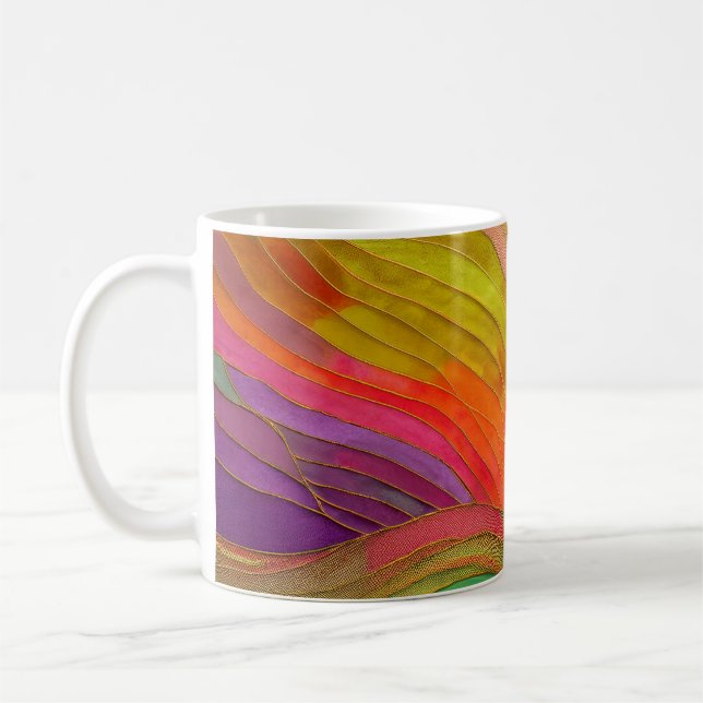 Abstrakte Art Tasse mit Orange, Grün, Rot (Links)