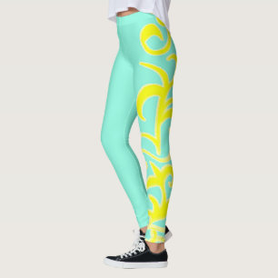 Abstrakte Art Yellow Turquoise Hand Zeichnend Leggings