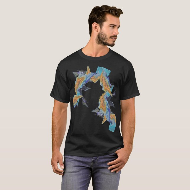 Abstrakte Artwork mit Blues und Orangen T - Shirt (Vorne ganz)