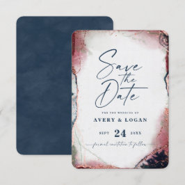 Abstrakte ätherische Hochzeit von Burgundy & Navy Save The Date