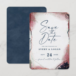 Abstrakte ätherische Hochzeit von Burgundy & Navy Save The Date