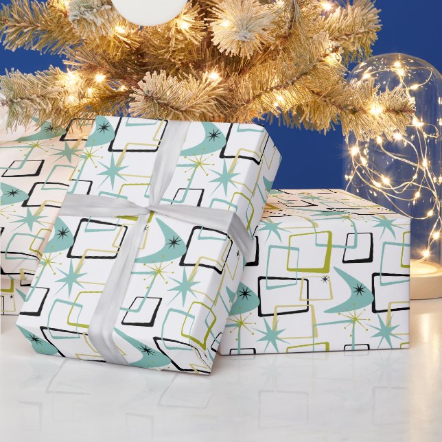 Abstrakte Atomstars Boomerang Squares Geschenkpapier (Feiertage)
