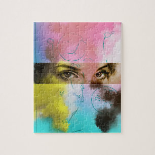 Abstrakte Augen Pop Art - Rosa, Gelb, Blau & Braun
