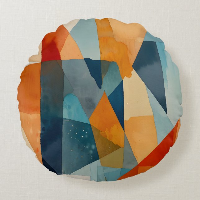 Abstrakte Augen von Blau und Orange Rundes Kissen (Vorderseite)