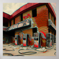Abstrakte außer Betrieb genommene Tankstelle Kunst