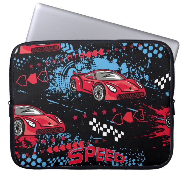 Abstrakte Autos, kindisches Grunge Muster. Laptopschutzhülle (Vorderseite)