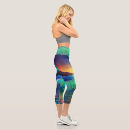 Abstrakte Azure Seascape Capri Leggings