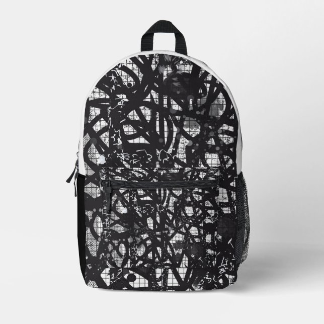Abstrakte Bag Schwarz/Weiß Bedruckter Rucksack (Vorderseite)