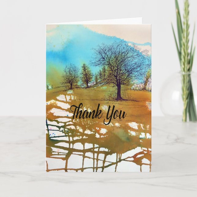 Abstrakte Bäume Aquarelltinte Dankeskarte (Vorderseite)