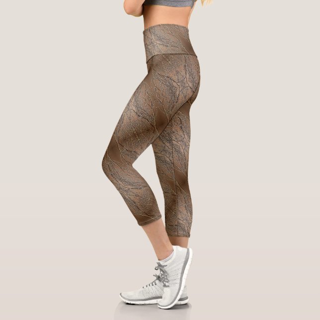 Abstrakte Baumzweige braun Capri Leggings (Links)