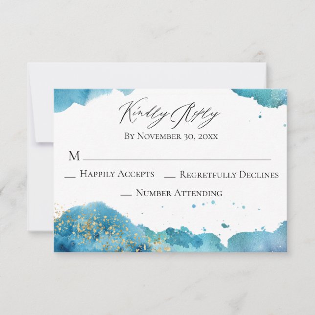 *~* Abstrakte Beach Glitzer Wave Wedding RSVP Antw Karte (Vorderseite)